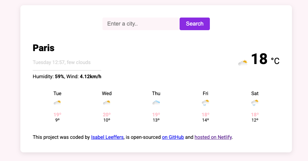 Weather App project screenshot